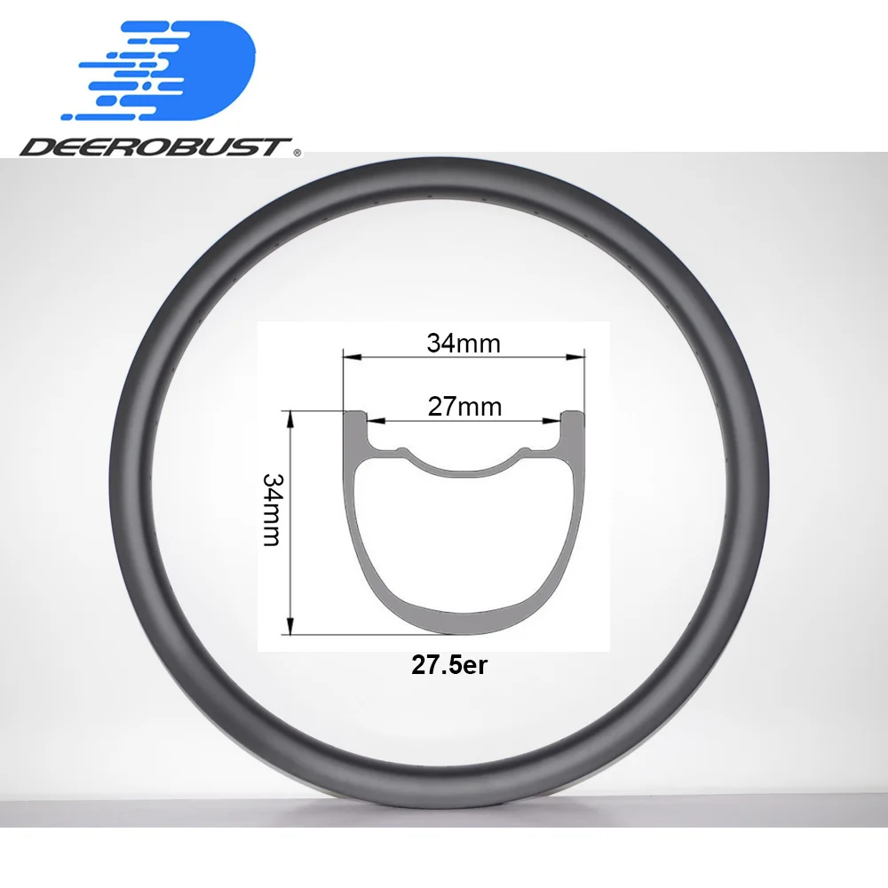 440g 27.5er Trail 34mm X 34mm Mountain Bike Carbon Rims Hookless