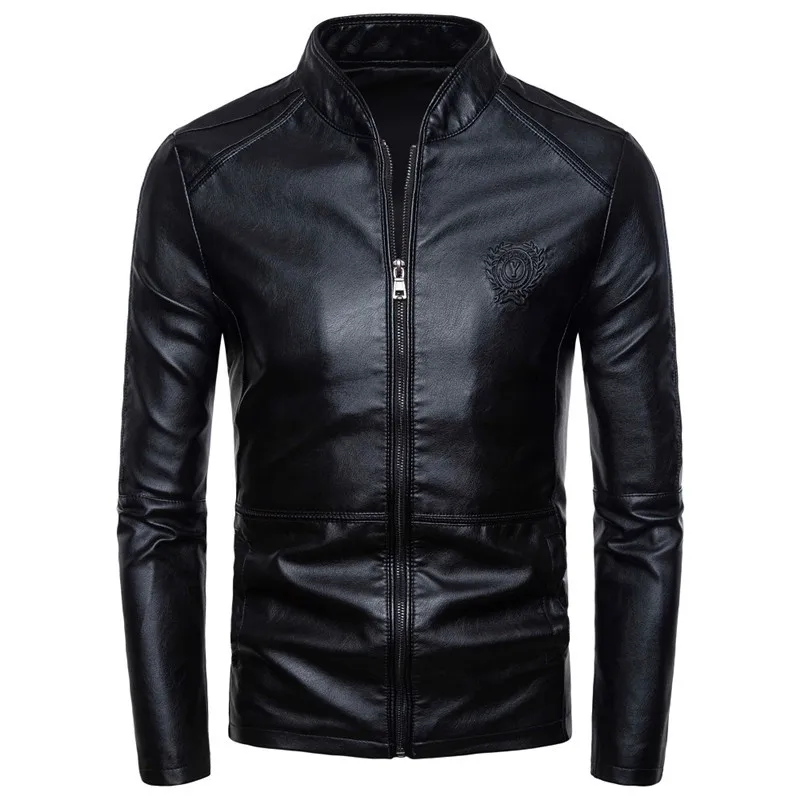 

2019 new locomotive slim leather jacket men's British style fashion stand collar leather coat men's PU imitation leather jacket