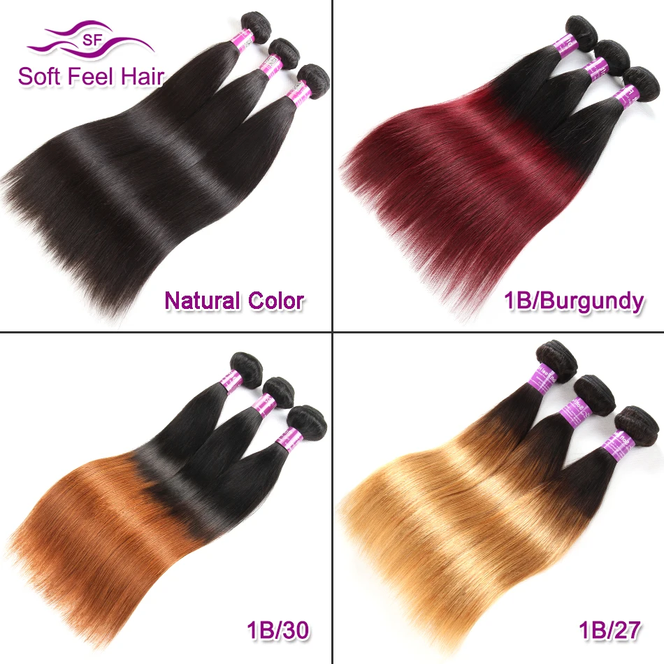 Soft Feel Hair Remy Hair 1/3/4 Bundles Deals Brazilian Straight Hair Weave Bundles Human Hair Extensions Burgundy Blonde Bundles