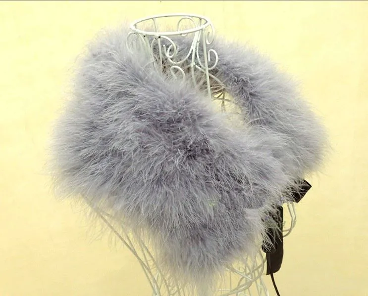 Настоящий меховой шарф из природных перо страуса меховые теплые на осень-зиму Поддельные Воротник для женщин модные новый стиль серый