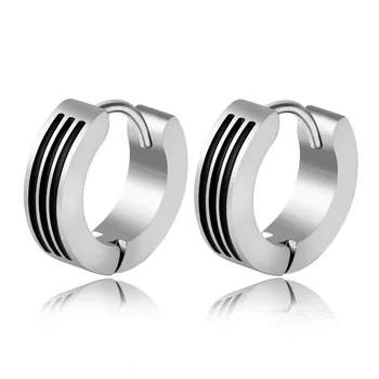 vendimia Punk Stainless Steel Huggie Hoop Earrings Simple Style Black Pattern Silver Color Circle Earring for Women Man Jewelry