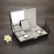 2 в одном 8 сеток+ 3 смешанных сетки из искусственной кожи чехол для часов Органайзер коробка Роскошные ювелирные изделия Кольцо Витрина Чехол для часов черный топ