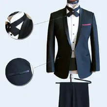 На заказ в приспособленное свадьба / бизнес / вечерние костюмы, одна кнопка черный жених смокинги пик нагрудные( куртка+ брюки+ галстук