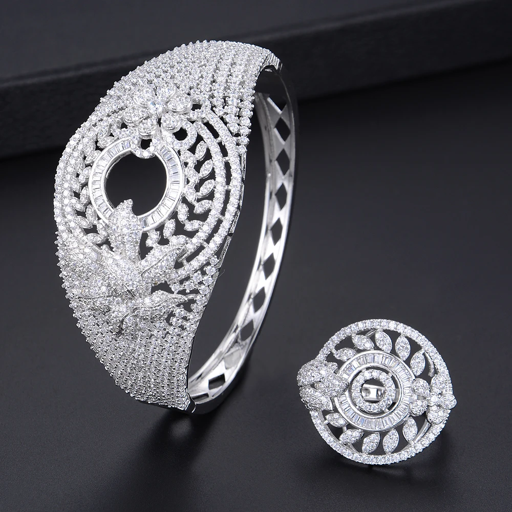 

missvikki Vintage Style Trendy Noble Sterling Silver Jewelry Set Bangle Ring Gorgeous exquisite Female essential jewelry