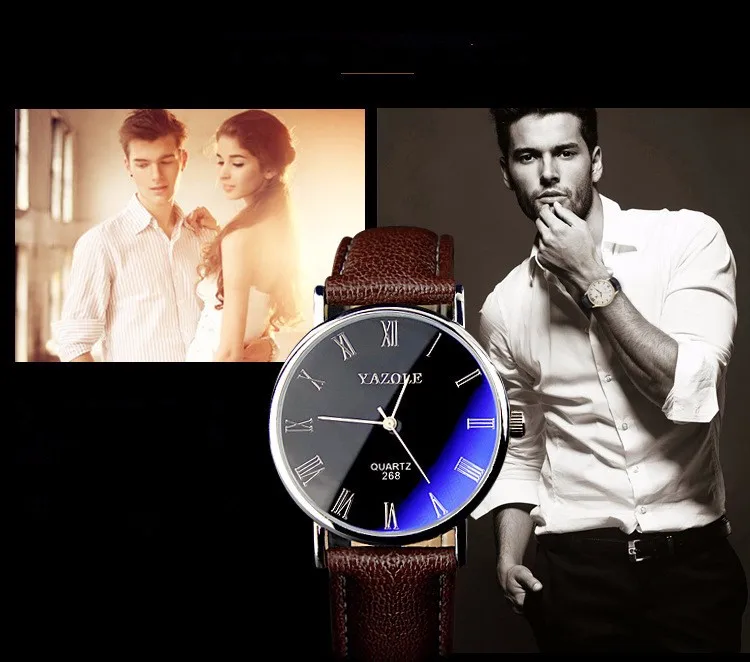 Yazole кварцевые часы для мужчин модные повседневные бизнес кожаный ремешок классический синий Стекло для мужчин s часы Relogio Masculino