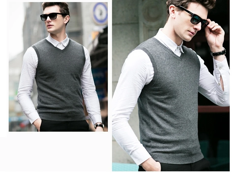 Шерстяной мужской свитер без рукавов с v-образным вырезом, однотонный цвет, серый, черный, синий, фиолетовый,, осенне-зимний пуловер, вязаный шерстяной мужской жилет