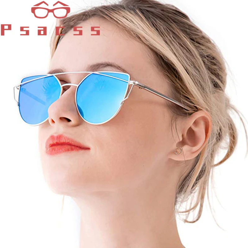 Psacss, кошачий глаз, солнцезащитные очки для женщин,, фирменный дизайн, солнцезащитные очки, Ретро стиль, металлические, отражающие, солнцезащитные очки для женщин, Oculos De Sol Gafas UV