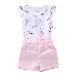 Детская летняя одежда для маленьких девочек топы с буквенным принтом и рукавами-крылышками + шорты Модный комплект детской одежды