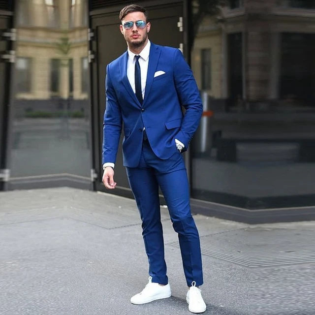 Custom made Two Buttons Royal Blue Men Suit 2017 Fashion