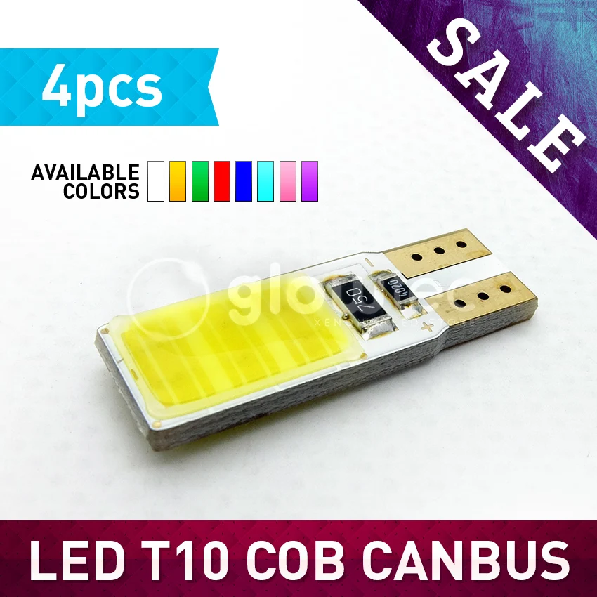 Светодиодные лампы T10 W5W высокой мощности 4 шт. COB W16W Canbus для автомобилей и