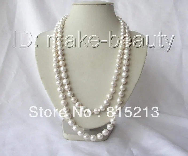 

ddh00555 long 50" 11mm round white Edison keshi reborn freshwater pearl necklace