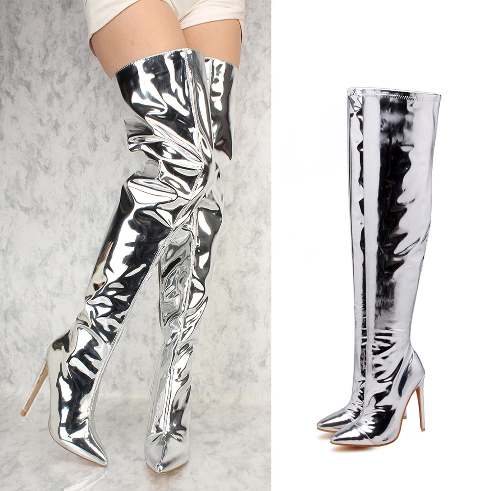 

DoraTasia Plus Size 30-48 brand design Pointed Toe party Women Shoes Sexy High Heel Winter warm plush ovet the knee Boots woman