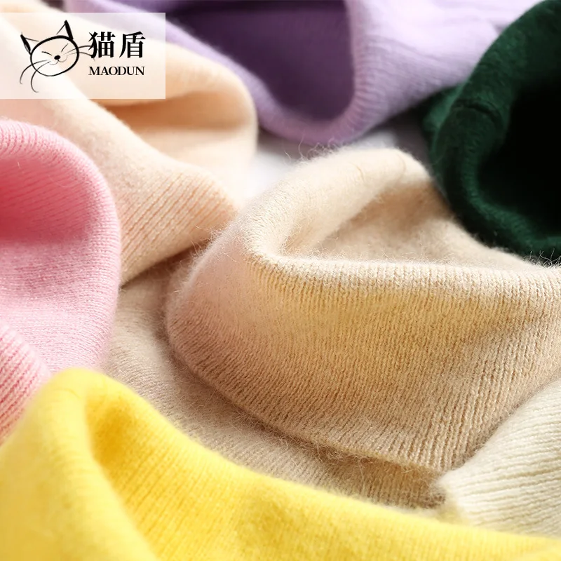 

2019 New Autumn Winter Thickening 100% Cashmere Sweater Wool Woman Head High Collar Sweater Solid Color Slim Long Sleeves