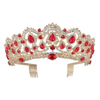 

Korean Water Drill Bride Crown Top Hair Tiara Bridal Hair Accessories for Woman Girl (Red)