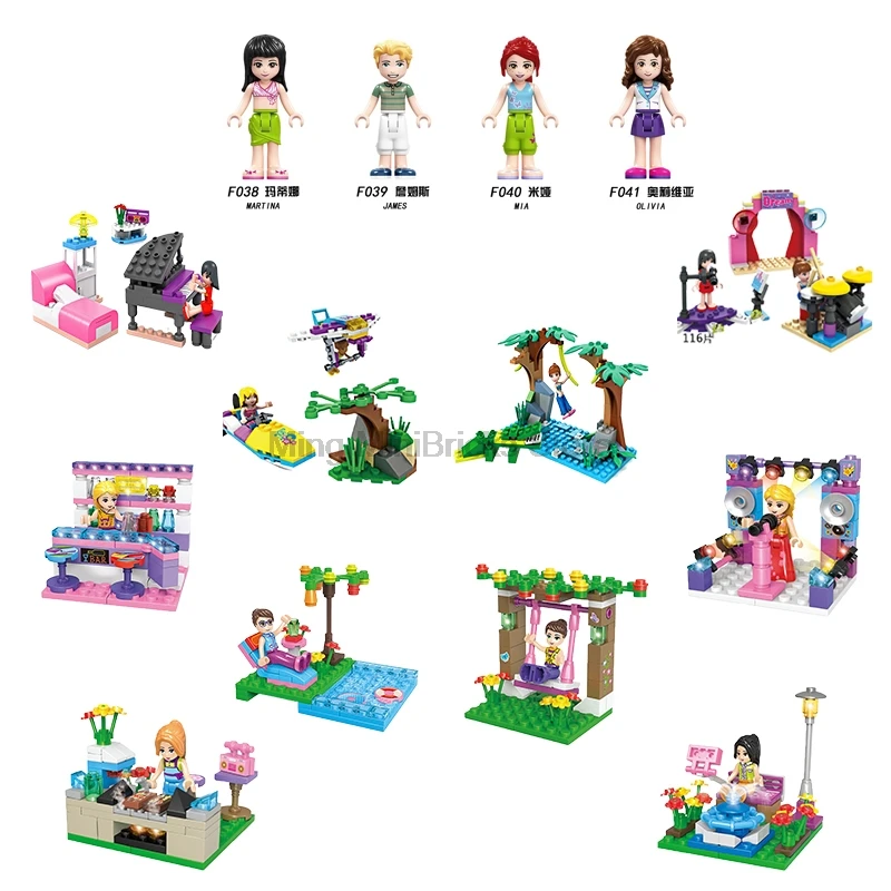 

Legoing City Friends Series DIY Scenes New Sets sale Pink bed piano table Tom Olivia Mia Spaceship stage Figures Blocks Legoings