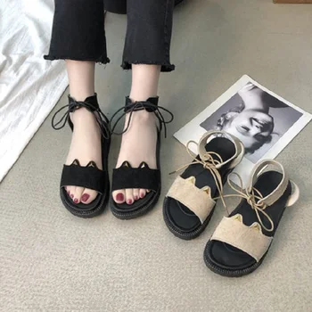 

2019 summer new versatile flat bottom strap open toe Roman flat shoes sandals