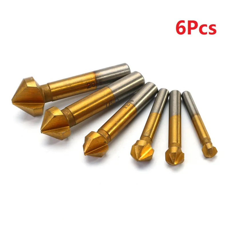 Brand New 6pcs 3 Flute Titanium Chamfer 90 Degree Chamfering End Mill