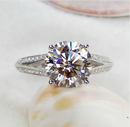 THREEMAN тест положительное твердое 14KT кольцо 3CT Moissanite взаимодействие синтетических алмазов кольцо для женщин брак AU585 ювелирные изделия из белого золота