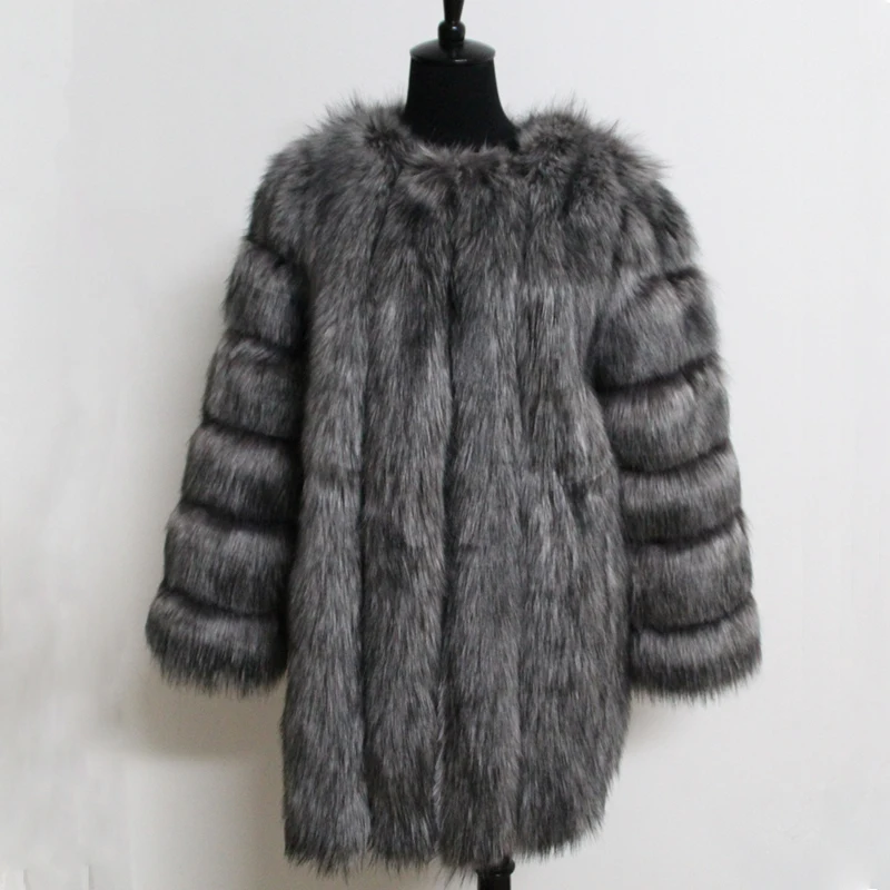Осень Зима пальто теплое Silver Fox шуба верхняя одежда женская мода искусственный мех пальто большие размеры-4xl
