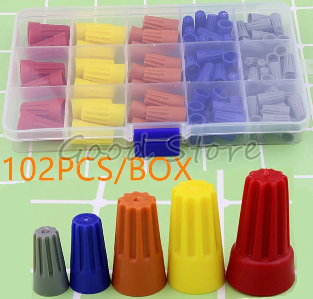 

102Pcs/box Electrical Wire Connection Screw Twist Connector Cap w/ Spring Insert Assortment Kit