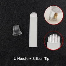 20 штук мануального татуажа бровей, Caneta Tebori ручка резиновый идеально провода силиконный капор Пластик Советы Силиконовые Наконечники+ 10 шт. U Форма 18 иглы Лезвия