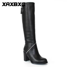 XAXBXC/высокие сапоги из искусственной кожи на высоком каблуке в британском ретро-стиле; женские сапоги на молнии с острым носком; повседневная женская обувь ручной работы