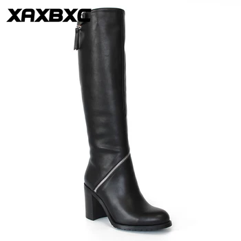 

XAXBXC Retro British Style Pu Leather High Heel Long Boots Women Boots Zipper Surround Pointed Toe Handmade Casual Lady Shoes