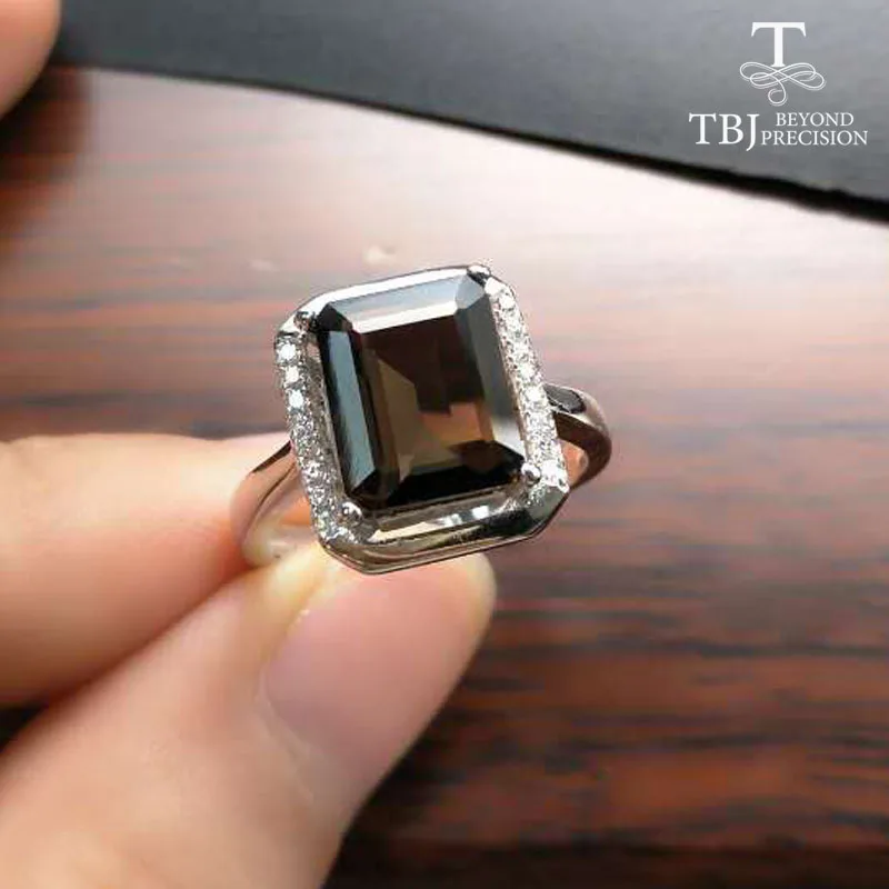 

TBJ,Simple and elegant 3ct smoky quartz ring in 925 sterling silver gemstone jewelry,daily wear gemstone ring with gift box