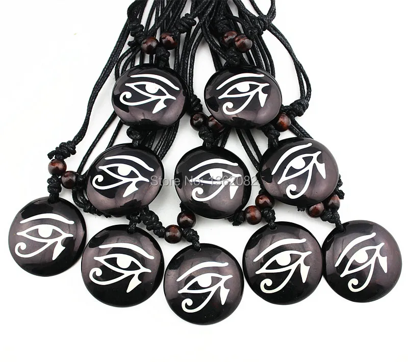

New 12PCS Imitation Yak Bone Resin Carved The Eye of Horus Pendant Necklace for men women's Amulet MN576