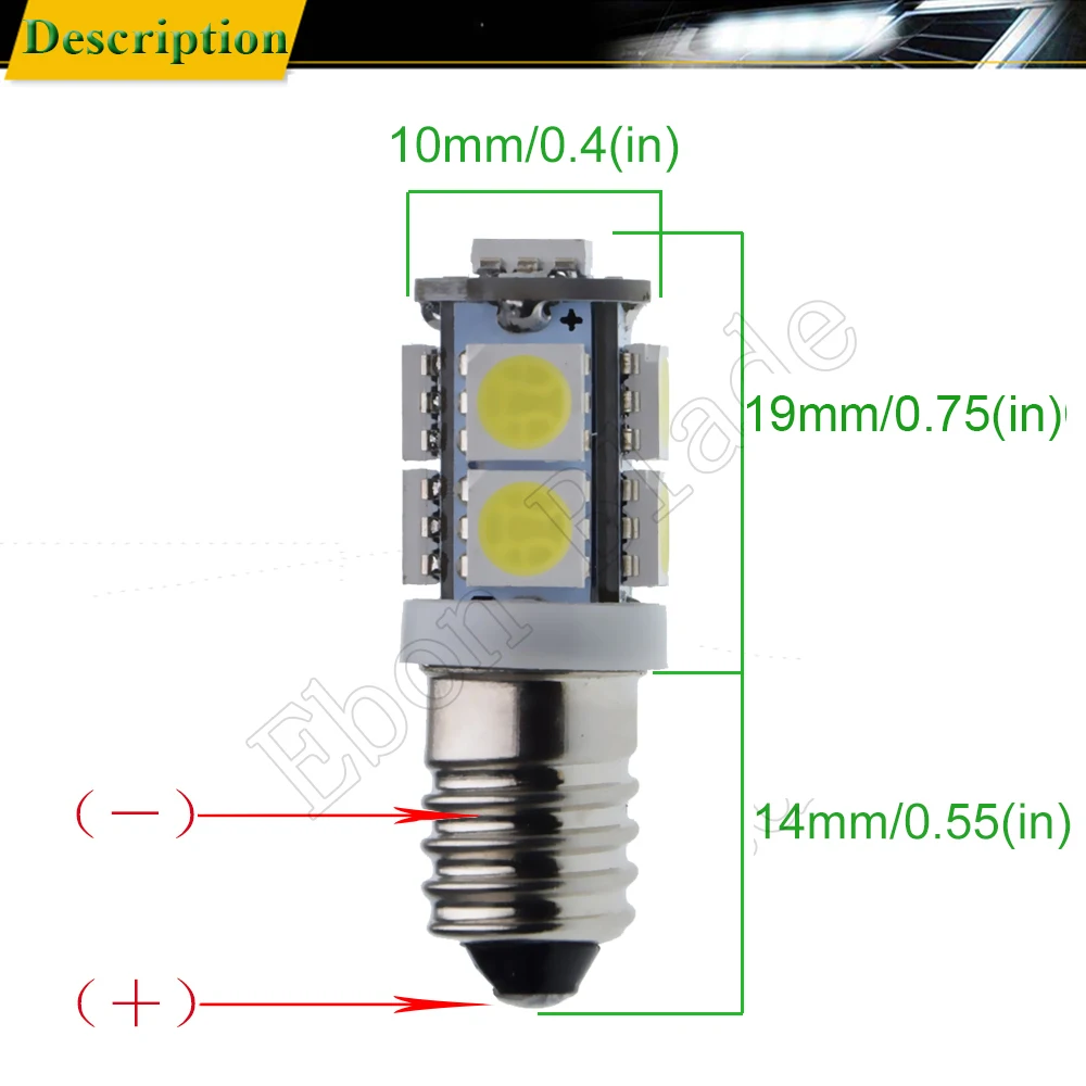 Пара E10 винт светодиодный лампы для Ford Focus Flash светильник замена лампы 3V 6V 12V 24V DC 1447 фонарь рабочий светильник 9SMD 5050 встраиваемые тёплого/белый