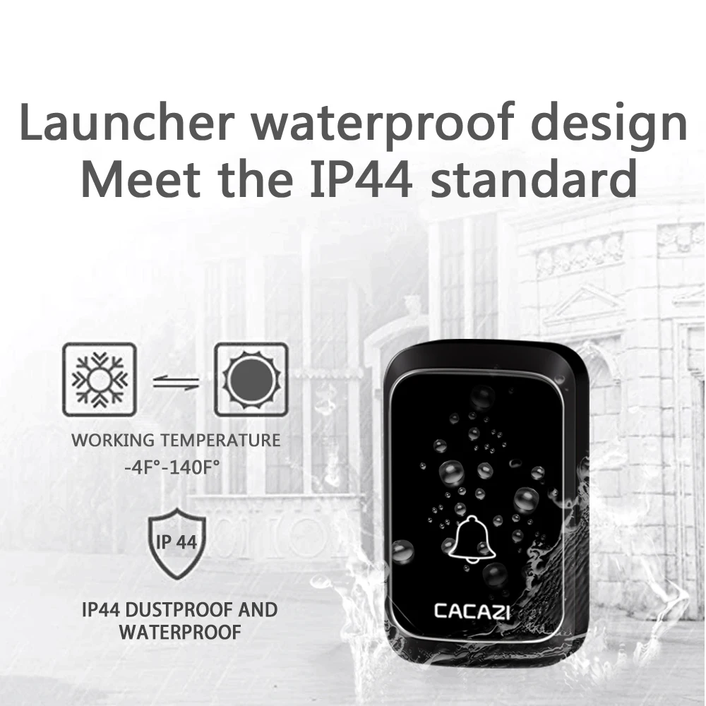 CACAZI Waterproof Wireless Doorbell DC battery-operated 4 Button x 1 Receiver 300M Remote Smart Home Cordless Doorbell Chime CACAZI Waterproof Wireless Doorbell DC battery-operated 4 Button x 1 Receiver 300M Remote Smart Home Cordless Doorbell Chime