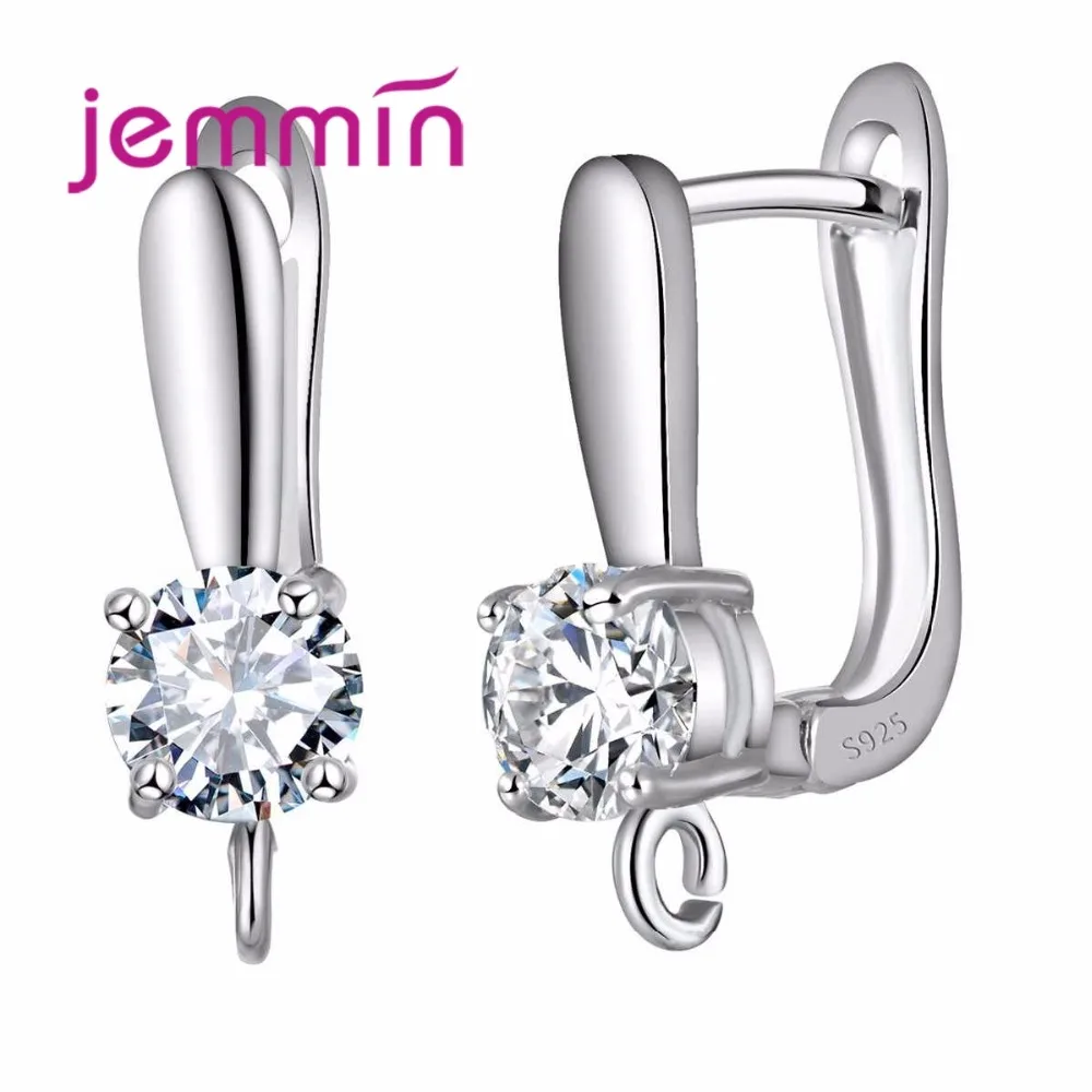 

2 Pcs/Lot 925 Sterling Silver Hoop Earrings for Women DIY Making Jewelry Clear CZ Inlay Wedding Earring Jewelry Findings