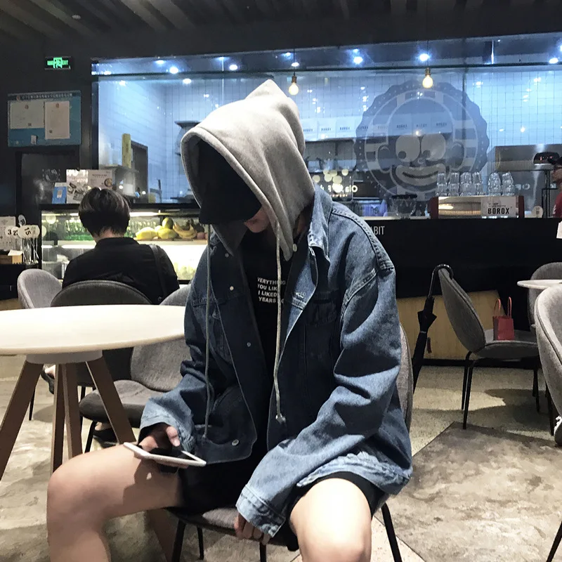 

New hooded denim jacket Korean version of the trend hip hop lovers