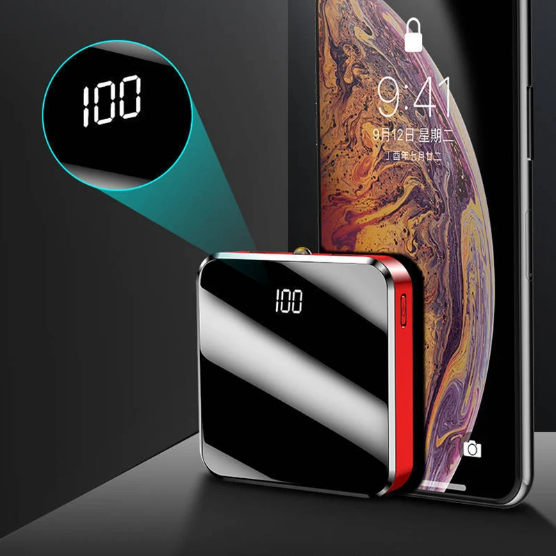 Цена 20000 мАч портативный мини внешний аккумулятор, зеркальный экран, светодиодный дисплей, внешний аккумулятор, повербанк для смартфонов