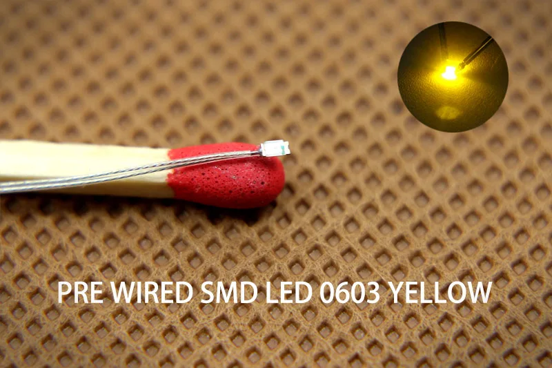 T0603 20 шт. 0603 SMD светодиодный S предварительно припаянный micro litz проводной СВЕТОДИОД Синий Зеленый Оранжевый Красный Желтый SMD светодиодный - Цвет: Yellow