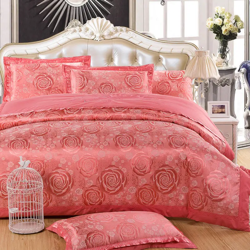 Waliicorners Comfy Bedding Froral Jacquard Satin and cotton King Queen size 4-pieces Bedding Set Luxury, Gray Golden Bedsheet/Fitted shet set 8 196