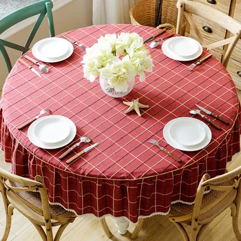 

Home Hotel Dining Cotton Table Cloth Round Tablecloth Table covers Home Decoration Grid Dinner Table Cloth