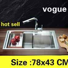Квартира прочная 304 нержавеющая сталь vogue роскошная кухня ручная раковина двойной паз Горячая 780x430 мм