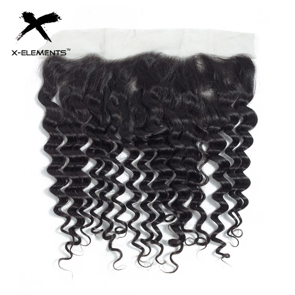 X-Elements Hair Deep Wave 13x4 Lace Frontal Non-Remy 100% Human Hair Malaysian Lace Frontal Bleached Knots Natural Color (2)