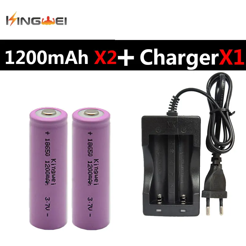 2 шт. kingwei 18650 батареи 3,7 V 1200 mAh 18650 литий-ионный аккумулятор Перезаряжаемые BRC+ 1x18650 Двойной Зарядное устройство для фонарик