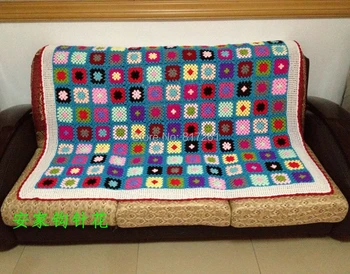 

Free shipping knitted blanket for sofa throw towel winter cover for home decor colorful cover with flowers handmade craft