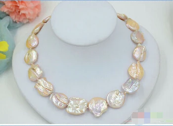 

18" 22mm pink BAROQUE coin KESHI REBORN PEARL NECKLACE