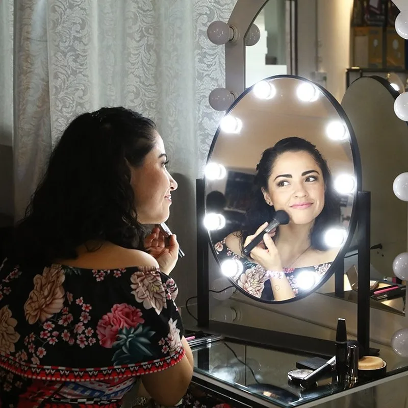  Oval Mirror Super Star Style Makeup Mirror Vanity LED Light Bulbs Kit for Dressing Table with Dimme
