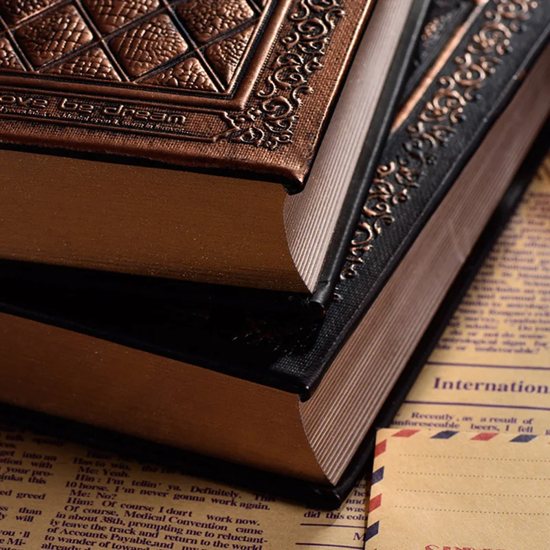 European Vintage Emboss Hardcover Notebook Luxury Leather Cover Black Gold Diary Journal Book Office School Stationery Supplies