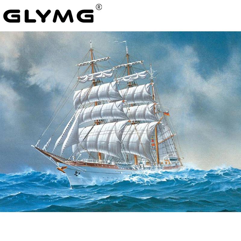

GLymg Diy Diamond Embroidery Sea Sailing Ship Ocean Diamond Painting Cross Stitch Full Square European Home Decor Mosaic Picture