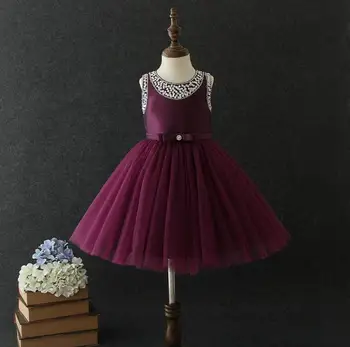 

New 2019 Baby Girls Beading Mesh Bow Ball Dresses, Baby Kids Elegant Flower Party Clothing 6 pcs/lot,Wholesale Free Shipping