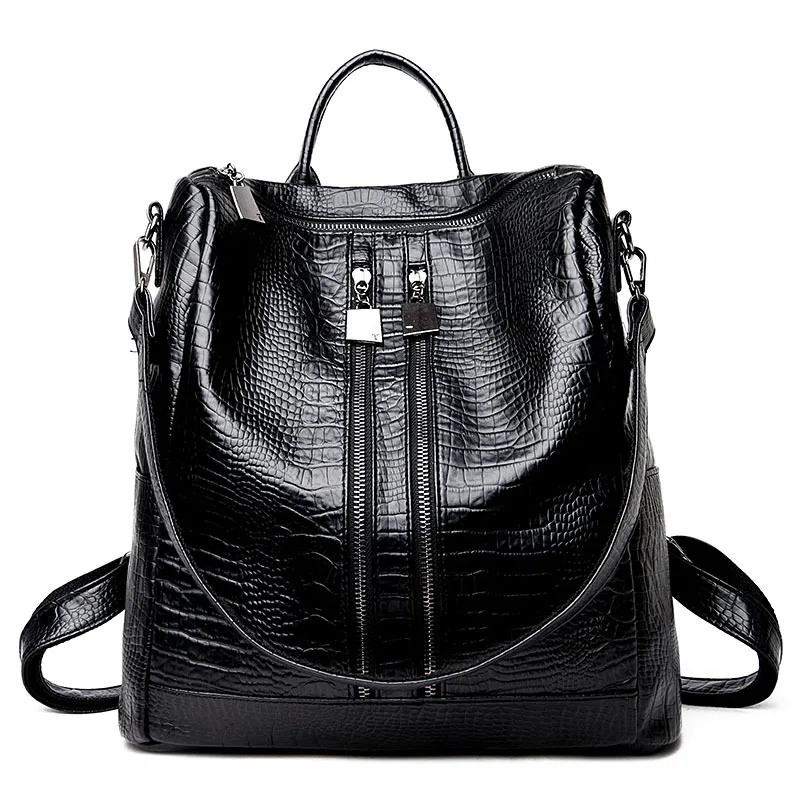 

2019 Trend Fashion Crocodile Backpacks Man Pu Leather School Bag Women Backbag Black Mochilas Escolar Feminina Backpacks Travel