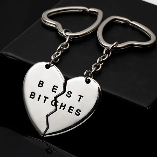 

1Pair Heart Pendant Pieces Broken Two Best Bitches Car Key rings Keychain Gold/Silver Colors
