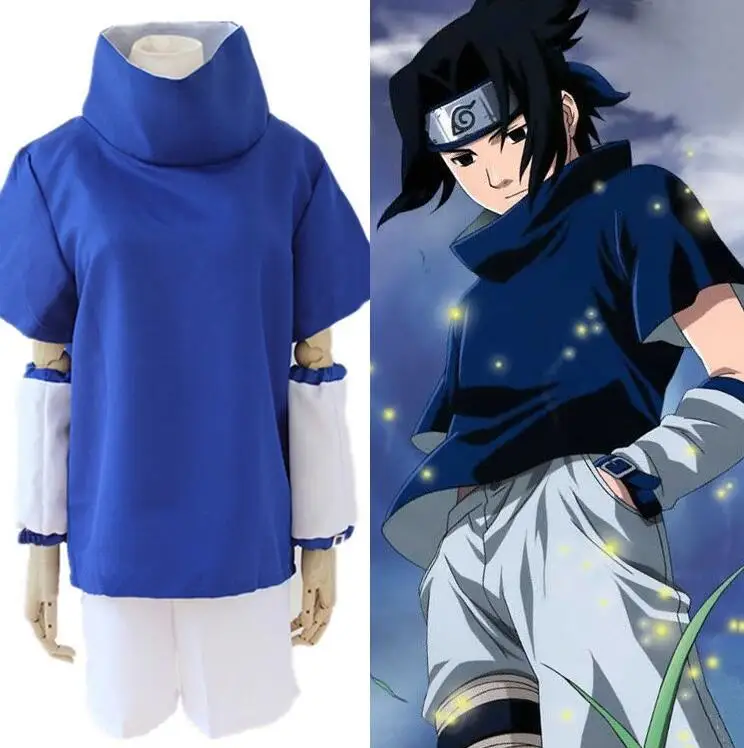 

8PCS/Set Athemis Naruto Uchiha Sasuke Cosplay Costume Anime Cosplay Adult Costume Suit Top+Short Stitched High Quality Spot