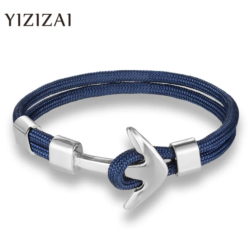 YIZIZAI высокое качество темно-синий стиль ретро браслеты модные ювелирные изделия кожаный браслет для мужчин якорь браслеты для женщин лучший подарок Pulsera